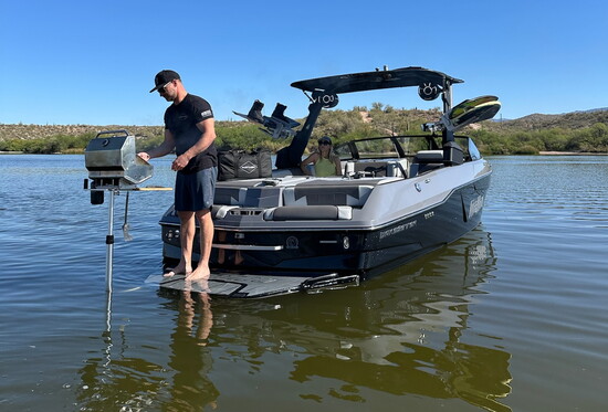 A Wake-N-Grill is used to grill up steaks without having to leave the water