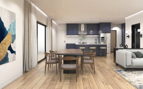 Priscilla G Design's rendering for client’s custom built kitchen and dining room.