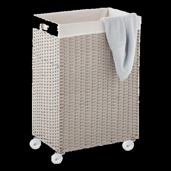 Grey Montauk rolling laundry cart. The Container Store