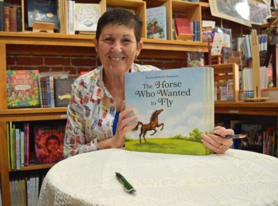 picture book author Pamela Kleibrink Thompson at her first book signing in Redlands PC: Lance Thompson