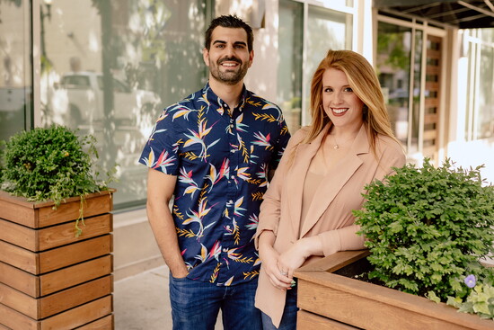 Haley & Anthony in front of Five Kitchen & Bar