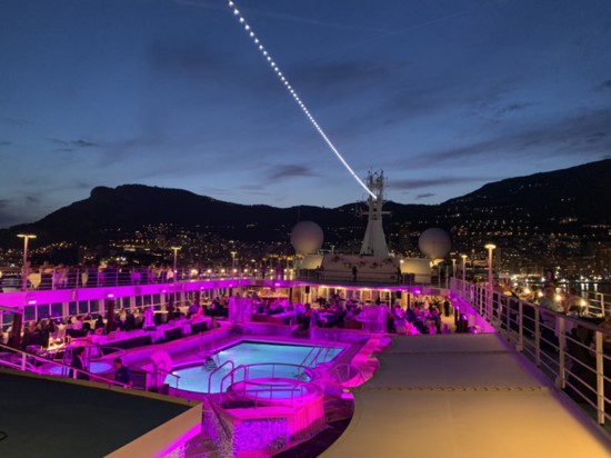 An evening buffet under the stars on the pool deck before leaving Monaco