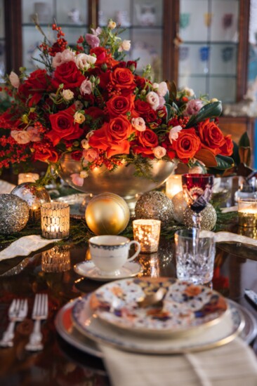 A decadent arrangement by Gaia Florals sets a festive tone. gaiaflorals.com