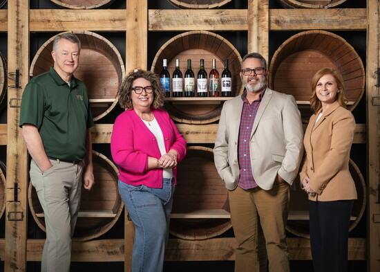 Left to right are John Riley and T'aira Ugarkovich of Cullman Savings Bank, with Renda and Bart Crabtree of Sipsey Winery