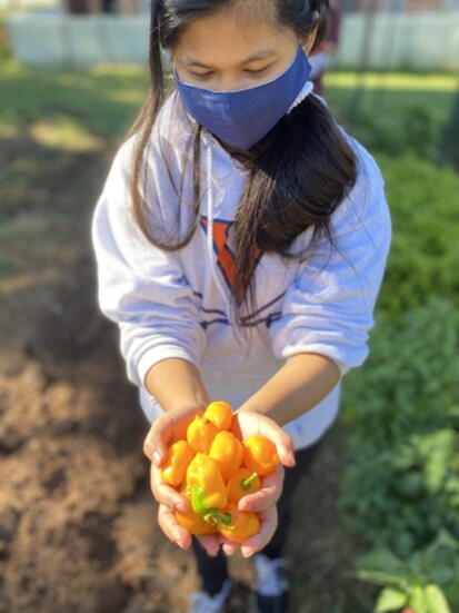 Youth food justice intern with produce. Photo credit: Aleen Carey