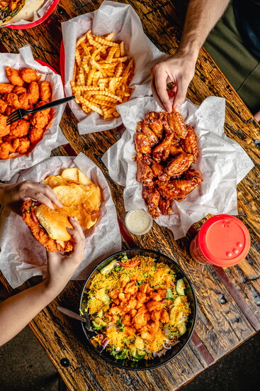 Chicken Sandwich, Boneless Wings, Bone-In Wings, and Shack Salad