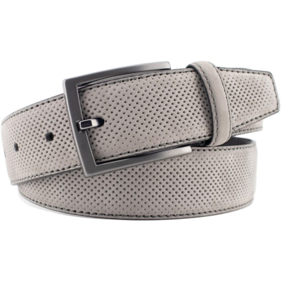 Perforated Nubuck Leather Belt – A contemporary design for times that call for being a little dressier. DIBI Menswear Lake Barrington. $$