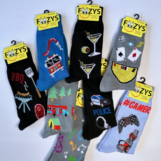 Just for the Fun of It – Statement socks by Foozy in a variety of patterns and colors that are flat out silly. Threads Boutique Wauconda. $