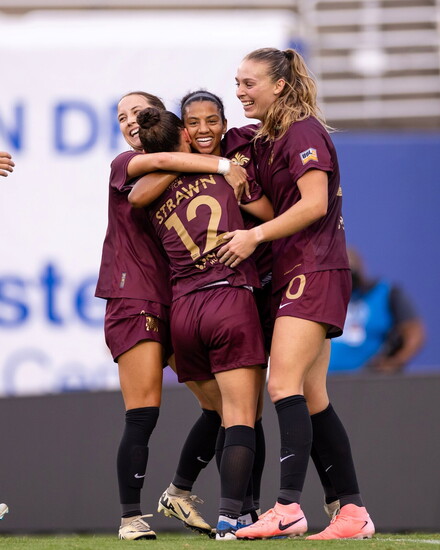 Players celebrate a goal just scored!