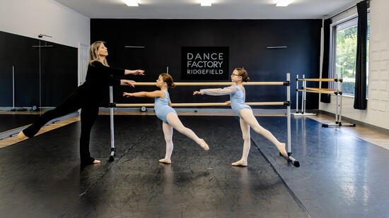 Kristin with young ballet students Francesca and Cordelia