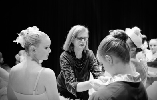 Brooke Desnoes with her students before a dance recital.