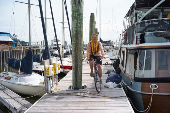 The bike is a quick way to get around the marina