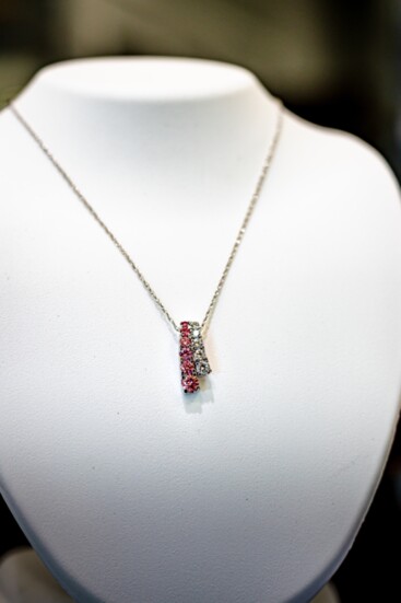 Necklace with14K pink and white lab grown diamonds.