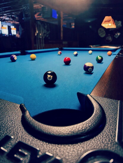 Blue pool table at Lucy Blues