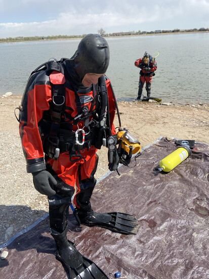 Firefighter Cooper just finishing a recovery drill at Windsor Lake.