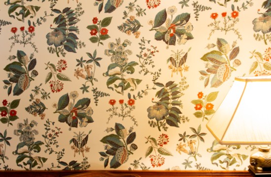 Nicole added fabric-paper backed wallpaper to the Lavertys’ office walls. 