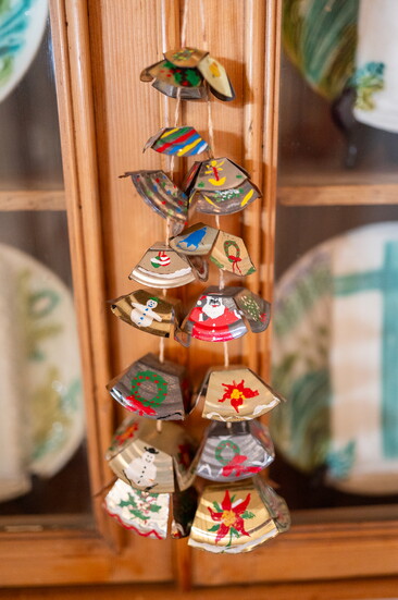 A sentimental touch: tin can bells handcrafted by Cindy’s grandmother