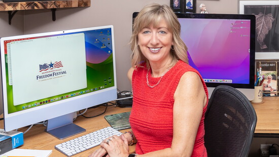 Designer Eileen Minton is surrounded in her home office with objects that inspire her creativity.