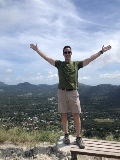 Jim Miller celebrating at the La India Dormida trail