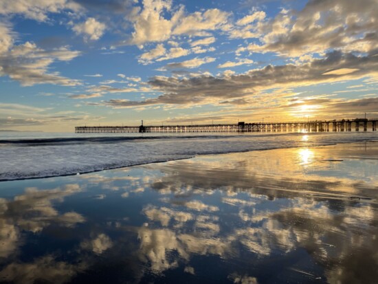 Sunset at Goleta Beach with Goleta Pier in the distance. Photo by Karna Hughes, courtesy of Visit Santa Barbara 