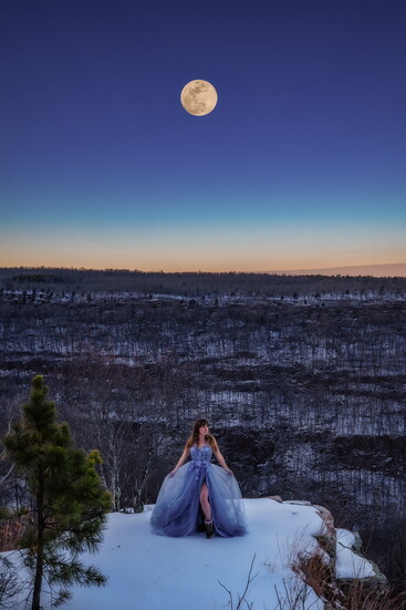 Brennen Nicole's snow moon self-portrait. Taken after hiking Mt. Magazine with her camera gear in ice cleats.