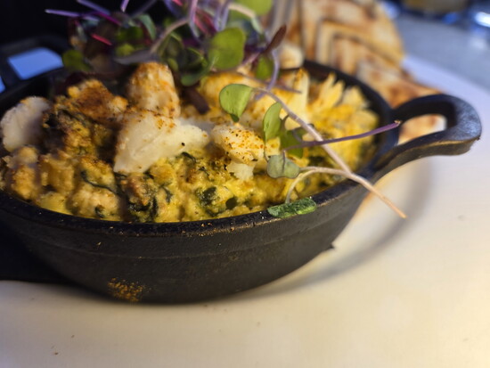 Crab dip with pita at Six and Sky. Photo Credit: Jennifer Waldera