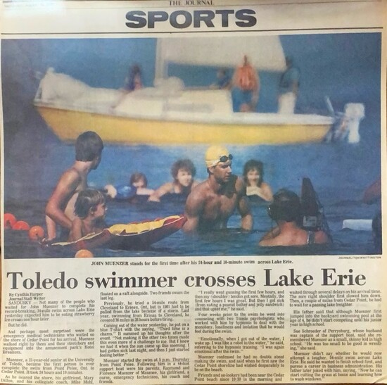 Photo provided | John finishing his Lake Erie swim.