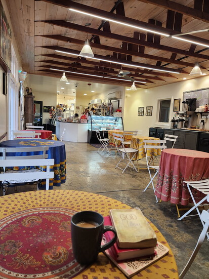 My morning coffee and quiet before the rush at Les Pascals.