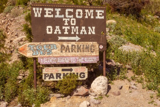 Rustic sign to Oatman Arizona. 