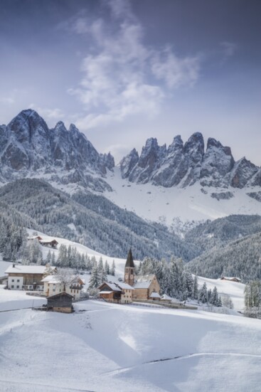 A village near the Dolomites Mountains in Italy - a perfect winter wonderland.