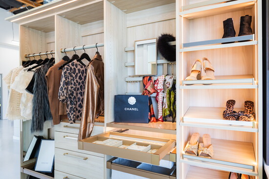 Custom closets, pull-out storage, and elegant cabinetry by Pacific Closet & Garage in Laguna Hills.