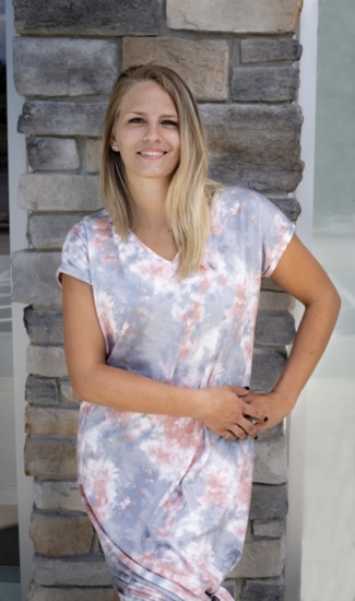 Tie-Dye Maxi Dress ($48), Neutral Sandal ($42)