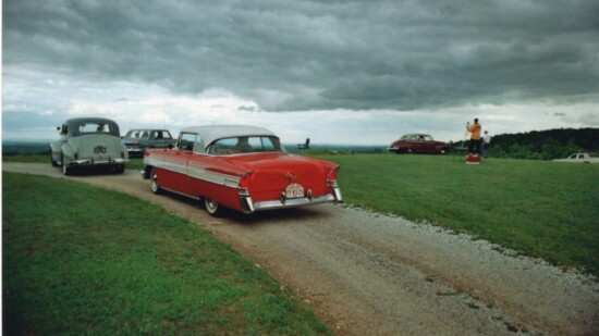 Cars line up for keepsake photo northwest of Gettysburg, Pennsylvania during the 2006  Orhan Car Tour.