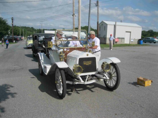 A 1912 Flanders gets ready to leave the Howard County Fairgrounds at the start of the 2015  Orphan Car Tour.  Photo by Ed Lemanski