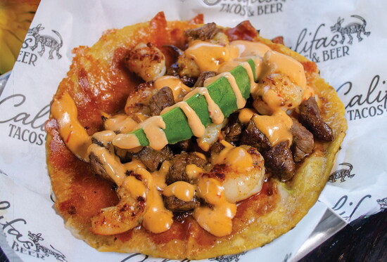 According to owner Lucero Torres, the Mar y Tierra Taco is a favorite among Califas' male customers.