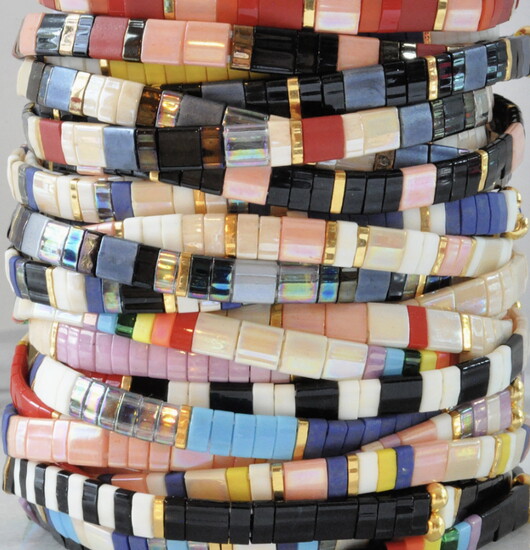 Libby & Smee Hand-Beaded Tile Bracelets–$40
