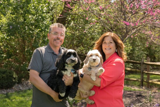 Scott and Michelle with their beloved Tibetan Terriers Smokey and Bandit.