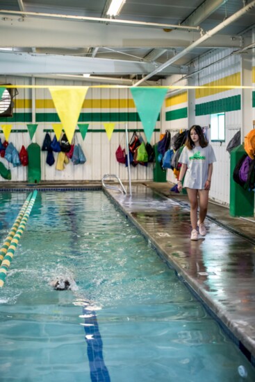 Young swimmers can progress from learning how to swim to compete on one of the area swim teams. 