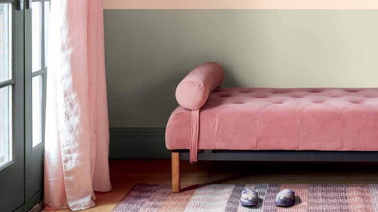 Your home will most certainly be ‘in the pink’ with accent walls painted in Benjamin Moore’s Tissue Pink.