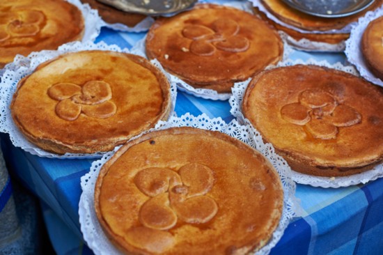 Homemade Gâteau Basque with lauburu symbols