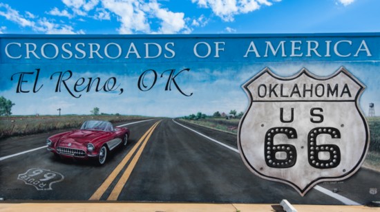 "Crossroads of America" mural, on Route 66 in El Reno, Oklahoma. Artist: Chris Small