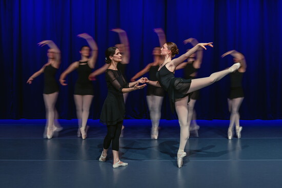 Elaine Willingham, front left, teaches an advanced dance, Violet Lanier, at Cullman Ballet Theatre School.