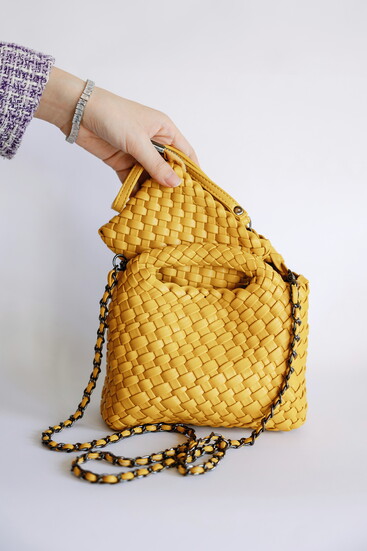 Ginger Yellow Weave Mini Crossbody $75.00