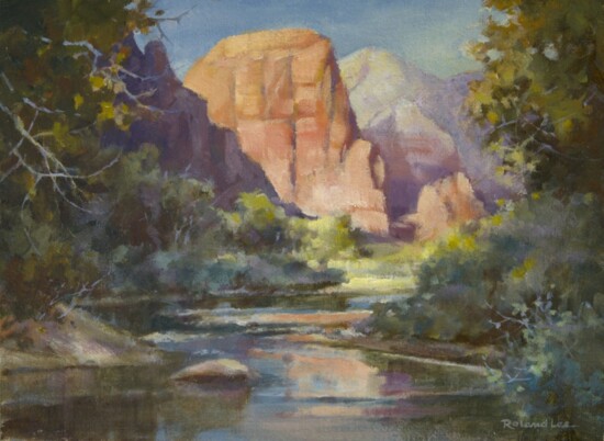 "Afternoon At Angel's Landing," St. George Art Museum; unframed oil on Belgian linen canvas panel depicting Angel's Landing in Zion National Park