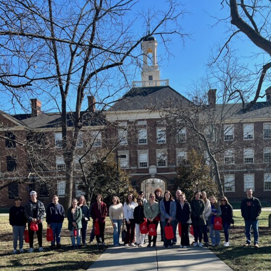 Karen and Tony with students and parents on a college visit to Miami University. 