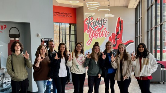 Karen and Tony with a group of students touring University of Louisville together on Presidents Day 2023.