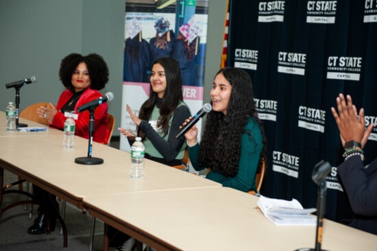 Student panel at Women's Leadership Forum. 