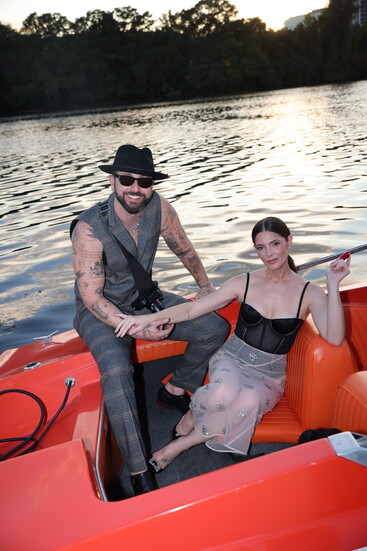 Ashley Greene and Paul Khoury at Clarins F1 event; Photo Clarins/Getty
