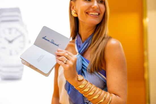 Laura Petrowski in Bvlgari’s iconic Serpenti timepiece, photo by Ben Porter