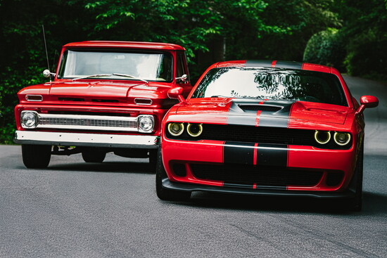 2016 Dodge Challenger SRT Hellcat and 1965 Chevrolet C-10 Short bed Stepside